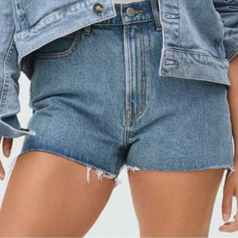 EVERLANE The Way-High Cut-Off Raw Hem‎ Denim Shorts in Indigo Blue Size 26